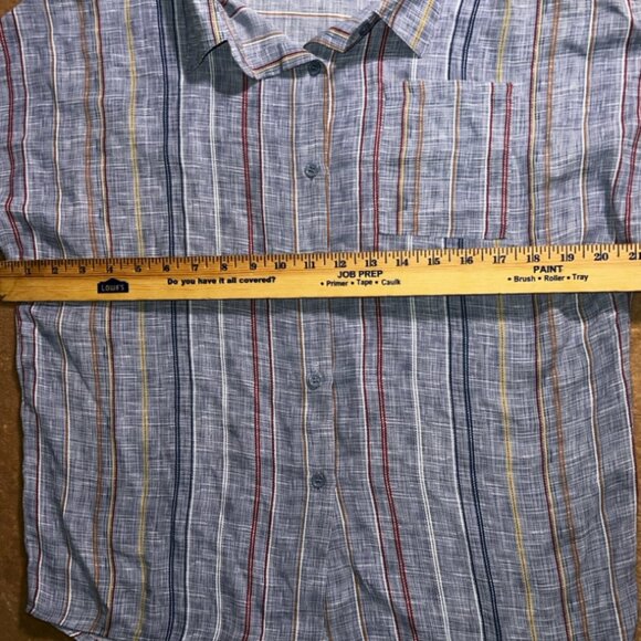 Women Small Blue Stripe Collar Button Up Roll up Short Sleeve Poly Shirt (P) - Picture 5 of 7